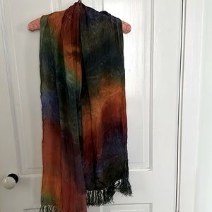 Semi-sheer fringed silk scarf